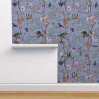 Vintage Tropical Animals- Nostalgic Chinoiserie Garden- purple double layer- Marie Antoinette Chinoiserie inspired