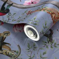 Vintage Tropical Animals- Nostalgic Chinoiserie Garden- purple double layer- Marie Antoinette Chinoiserie inspired