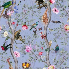 Vintage Tropical Animals- Nostalgic Chinoiserie Garden- purple double layer- Marie Antoinette Chinoiserie inspired