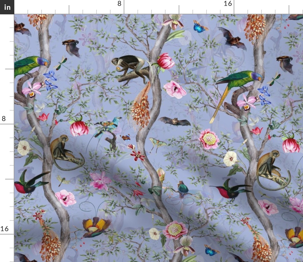 Vintage Tropical Animals- Nostalgic Chinoiserie Garden- purple double layer- Marie Antoinette Chinoiserie inspired