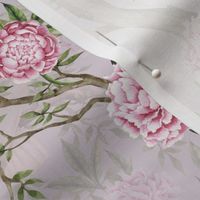 Antique Rococo Chinoiserie Flower Peony Trees With nostalgic  Vintage Pink Parrot Birds  gray double layer- Marie Antoinette Chinoiserie inspired