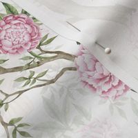 Antique Rococo Chinoiserie Flower Peony Trees With  Vintage Pink Parrot Birds  white double layer- Marie Antoinette Chinoiserie inspired