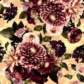 Vintage real flowers Genuine chrysanthemums Moody Florals Sunny Day Pattern
