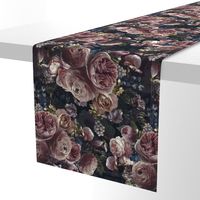 Lush blush roses,roses fabric,vintage rose wallpaper, vintage home decor, antique wallpaper ,lush peonies and flowers fabric on night black double layer