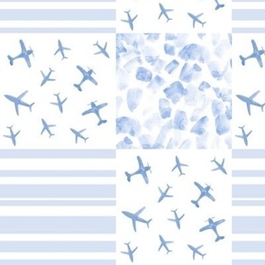 Baby blue airplanes patchwork watercolor planes_ stripes_ stains for modern nursery baby boy - 2