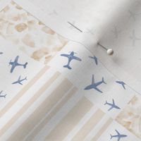 blue and mustard airplanes patchwork watercolor planes_ stripes_ stains for modern nursery baby boy - 5