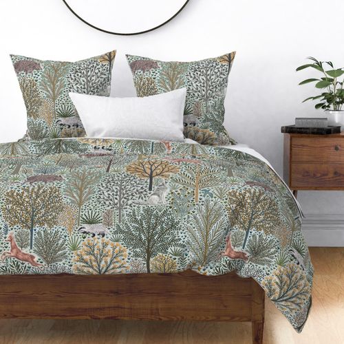 Forest animals very light blue and olive green