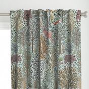 Forest animals very light blue and olive green