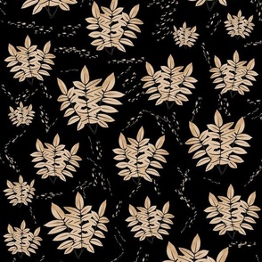 Retro Plants and Leaves Boho Floral Pearl and Black