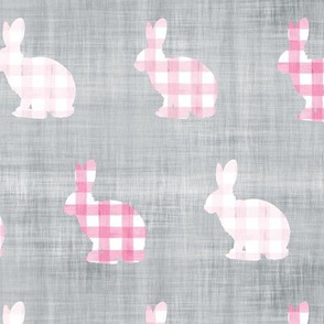 pink gingham bunny grey linen