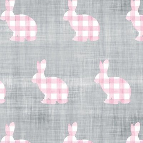 pink gingham bunny grey