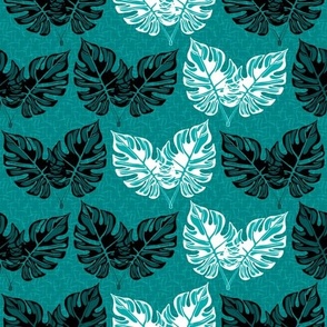 Black and White Abstract Leaves and Plants Teal Background