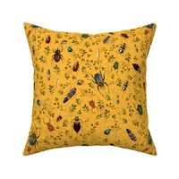 Retro Bugs, Bugs Fabric, Vintage bug fabric,leaf and beetle fabric, yellow double layer