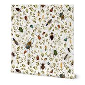 Retro Bugs, Bugs Fabric, Vintage bug fabric,leaf and beetle fabric, white double layer