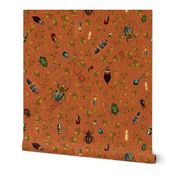 Retro Bugs, Bugs Fabric, Vintage bug fabric,leaf and beetle fabric, brown double layer