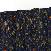 Retro Bugs, Bugs Fabric, Vintage bug fabric,leaf and beetle fabric, dark blue double layer