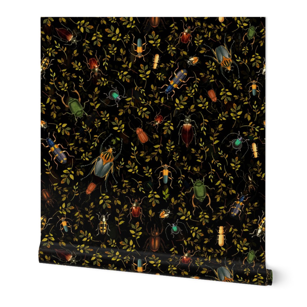 18" Nostalgic dark academia  Retro Bugs: Fabric, Beetle, and Gothic Moody Wallpaper for Insects Mystic Goth Home Decor