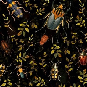 18" Nostalgic dark academia  Retro Bugs: Fabric, Beetle, and Gothic Moody Wallpaper for Insects Mystic Goth Home Decor