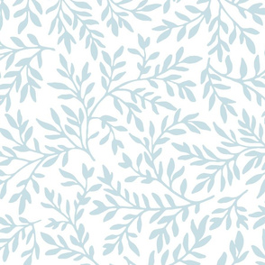 blue grey on white swirling leaves | large scale