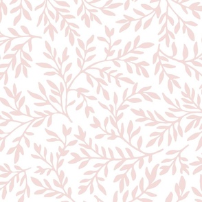 blush pink on white swirling leaves | large scale