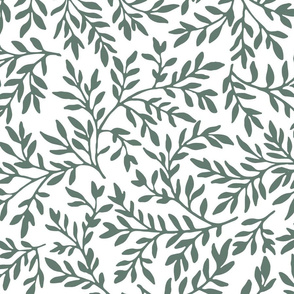 dark green on white swirling leaves | large scale