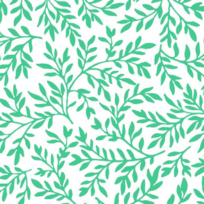 emerald green on white swirling leaves | large scale