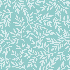 light blue on teal swirling leaves | large scale