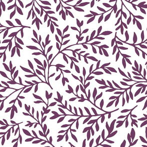 plum purple on white leaves swirling leaves | large scale