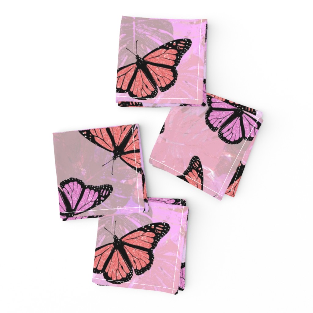 Orange Pink Butterflies Flying Floral Background