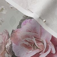 Lush Real Sepia Roses Fabric, Rose Fabric,Baroque Fabric - double layer on grey