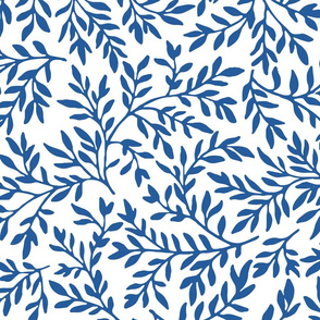 ocean blue on white leaves swirling leaves | large scale