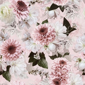 blush chrysanthemums fabric with daisies and exotic flowers teal double layer pink