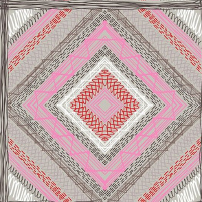 Checkered pattern in pink and gray with hand drawn lines