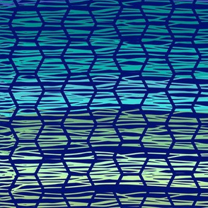 Mesh pattern with gradient colors on blue background