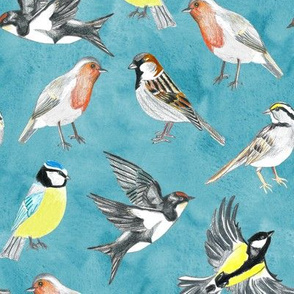 Illustrated Birds on Sky Blue - Large
