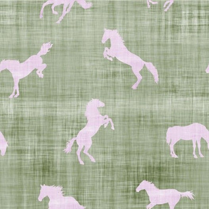 horse lilac green linen