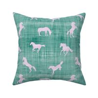 horse lilac teal linen