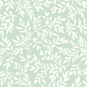 white on light green swirling leaves | large scale