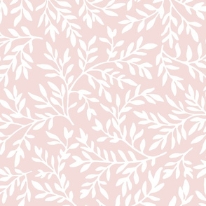 white on blush pink swirling leaves | large scale