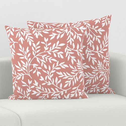 white on dusty pink swirling leaves | large scale