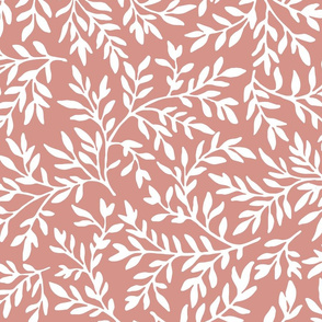 white on dusty pink swirling leaves | large scale