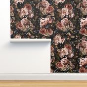 nostalgic Baroque Antique Roses Peonies Real Flowers Peach Dark Moody Floral Night