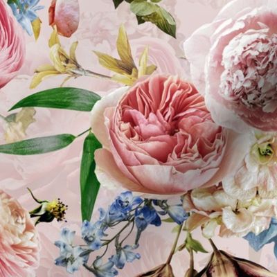 Baroque Antique Roses Peonies Real Flowers Blush Pink