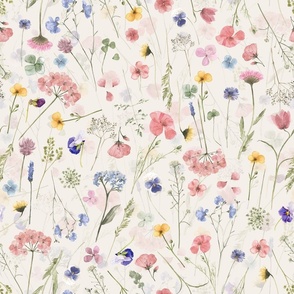 Simply Watercolor Wildflowers Grasses Cornflowers Poppies Clover Lavender Meadow double Layer on blush