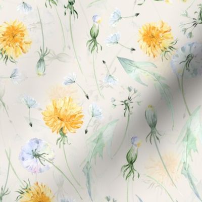Vintage Dandelions And Leaves Wildflower Meadow - blush