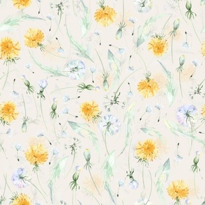 Vintage Dandelions And Leaves Wildflower Meadow - blush