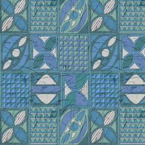 African Batik Patchwork Blue and Aqua