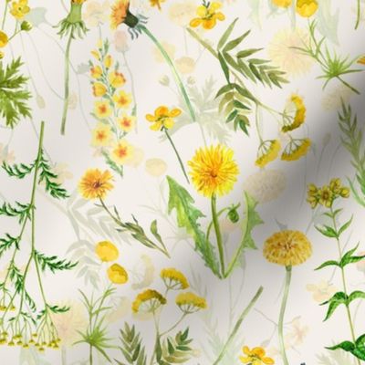 14" Yellow Wildflower Meadow - Summer Flowers - double layer on blush