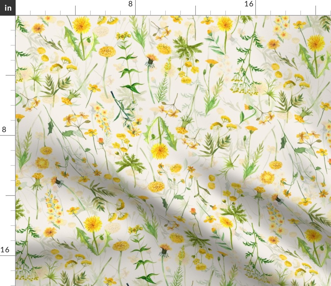 14" Yellow Wildflower Meadow - Summer Flowers - double layer on blush
