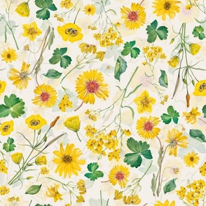 Simply Yellow  Watercolor Wildflowers  Meadow double Layer on blush